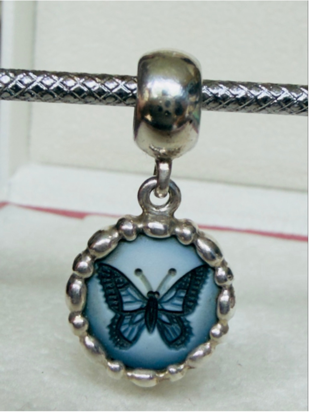 Genuine PANDORA Agate Cameo Butterfly Dangle Charm S925 ALE.